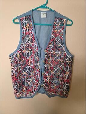 Cascade Blues Vintage Patchwork Woven Vest 90's M Unique